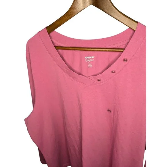 Avenue Women's Pink Long Sleeve Cotton Tee button Detail Neckline 22/24W - Picture 4 of 9